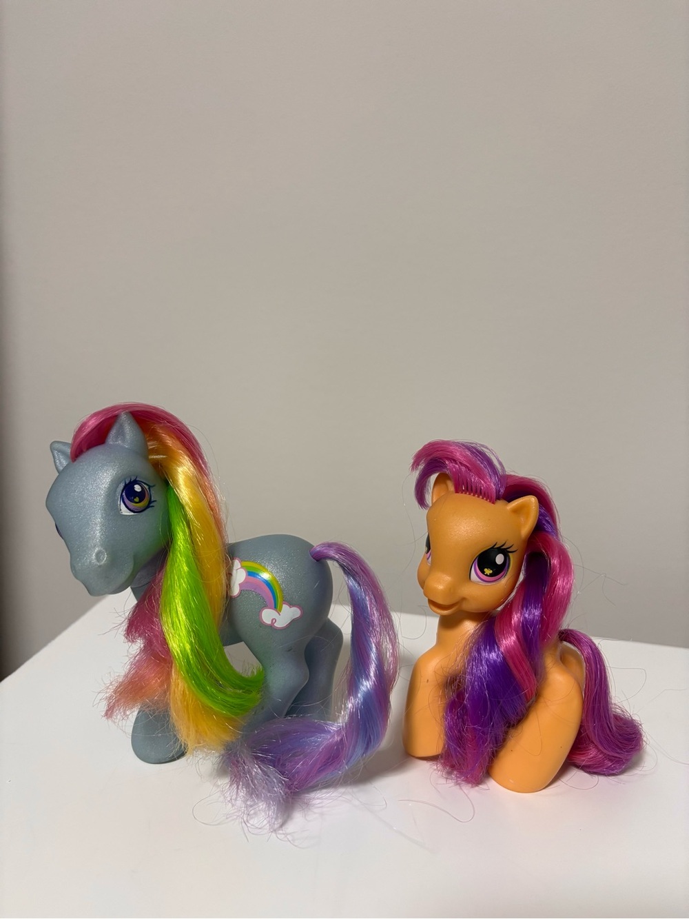 Hasbro Gray Rainbow-Mane Pony & Orange Pony with Pink-Purple Hair